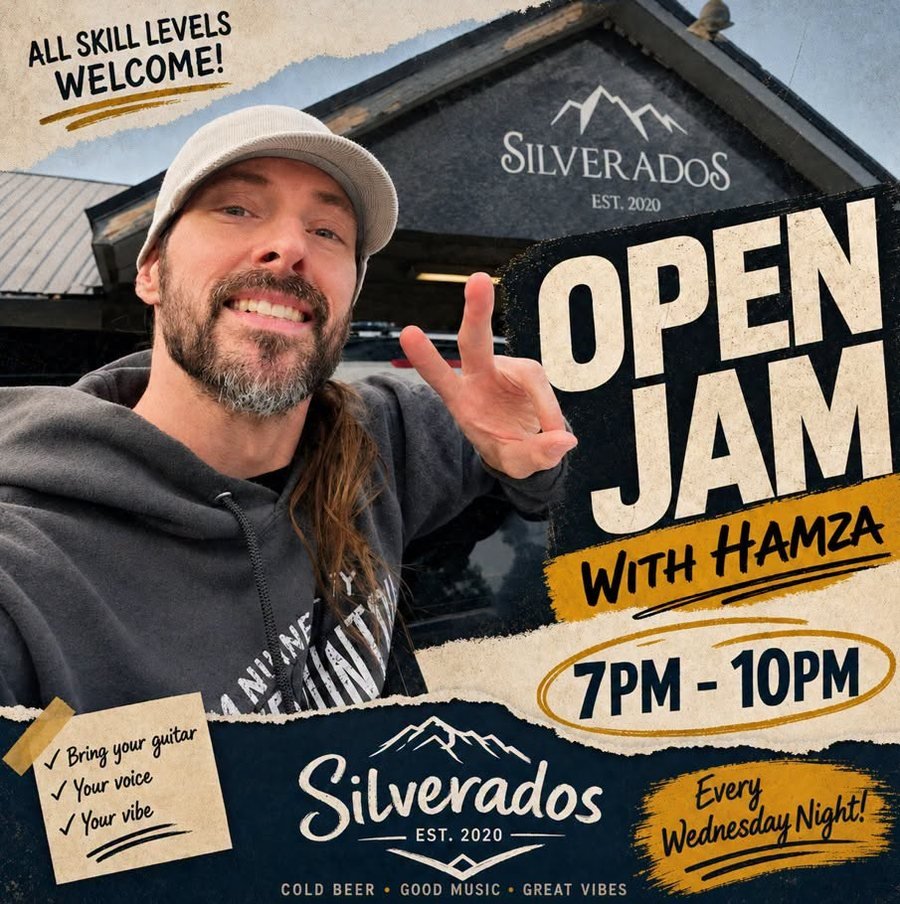 Open Jam with Hamza flyer — Every Wednesday · 7–10 PM at Silverados